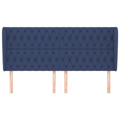 Горна табла за легло с уши, синя, 203x23x118/128 см, плат