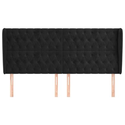 Горна табла за легло с уши, черна, 203x23x118/128 см, кадифе