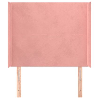 Горна табла за легло с уши, розова, 103x16x118/128 см, кадифе