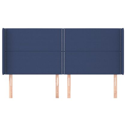 Горна табла за легло с уши, синя, 183x16x118/128 см, плат