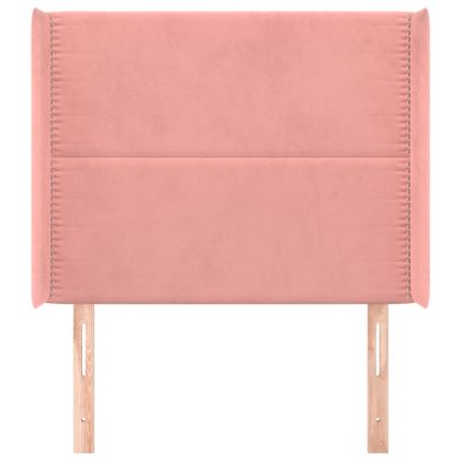Горна табла за легло с уши, розова, 93x16x118/128 см, кадифе