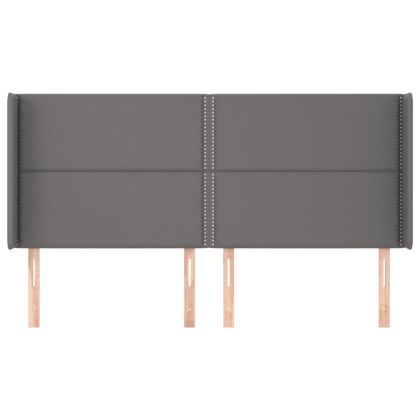 Горна табла с уши, сива, 183x16x118/128 см, изкуствена кожа