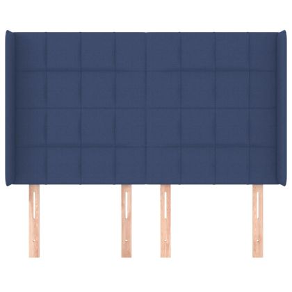 Горна табла за легло с уши, синя, 147x16x118/128 см, плат