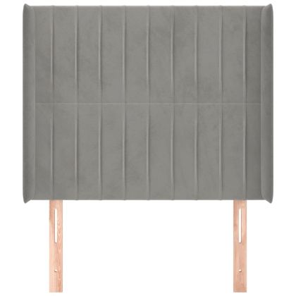 Горна табла за легло с уши, светлосива,103x16x118/128см, кадифе