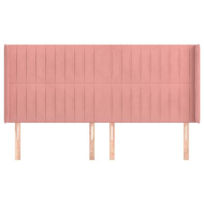 Горна табла за легло с уши, розова, 183x16x118/128 см, кадифе