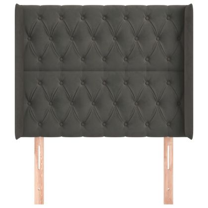 Горна табла за легло с уши, тъмносива, 103x16x118/128см, кадифе