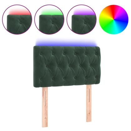 LED Горна табла за легло, тъмнозелена, 80x7x78/88 см, кадифе