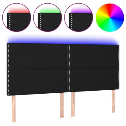 LED горна табла за легло, черна, 200x5x118/128 см, плат