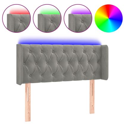 LED горна табла за легло, светлосива, 103x16x78/88 см, кадифе