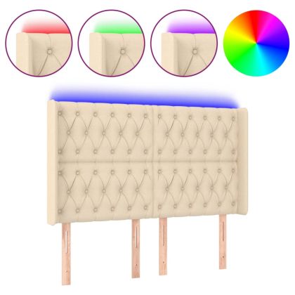 LED горна табла за легло, кремава, 163x16x118/128 см, плат