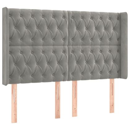 LED горна табла за легло, светлосива, 147x16x118/128 см, кадифе