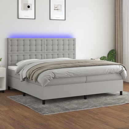 Боксспринг легло с матрак и LED, светлосиво, 200x200 см, плат