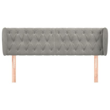 Горна табла за легло с уши, светлосива, 163x23x78/88 см, кадифе