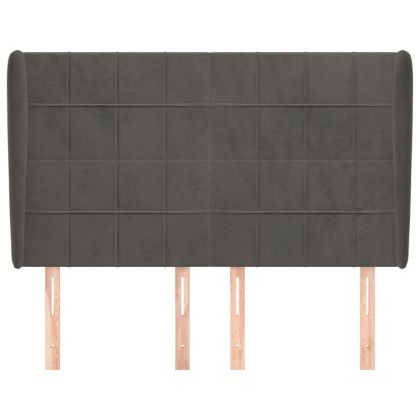 Горна табла за легло с уши, тъмносива,147x 23x118/128 см кадифе