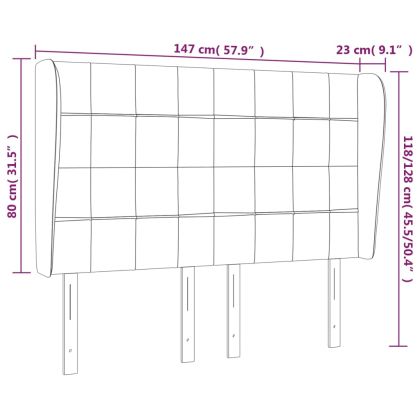 Горна табла за легло с уши, тъмносива,147x 23x118/128 см кадифе