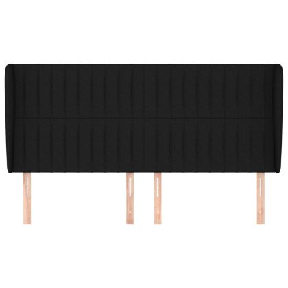 Горна табла за легло с уши, черна, 183x23x118/128 см, плат