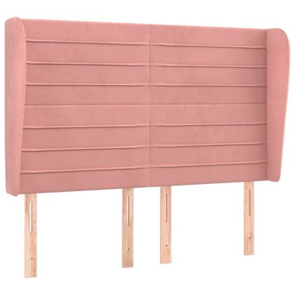 Горна табла за легло с уши, розова, 147x23x118/128 см, кадифе
