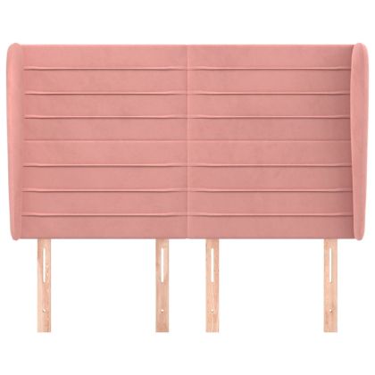 Горна табла за легло с уши, розова, 147x23x118/128 см, кадифе