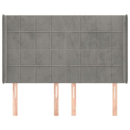 Горна табла за легло с уши, светлосива,147x16x118/128см, кадифе