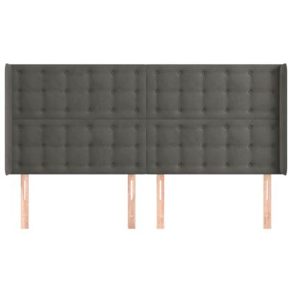 Горна табла за легло с уши, тъмносива, 183x16x118/128см, кадифе