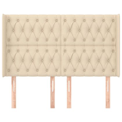 Горна табла за легло с уши, кремава, 163x16x118/128 см, плат