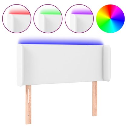 LED горна табла за легло, бяла, 103x16x78/88см, изкуствена кожа