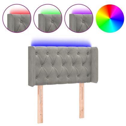 LED горна табла за легло, светлосива,83x16x78/88 см, кадифе