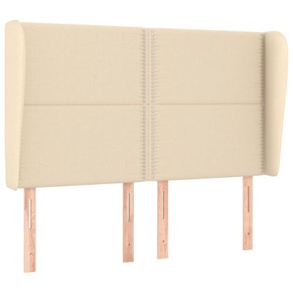 Горна табла за легло с уши, кремава,147 x 23 x 118/128 см, плат
