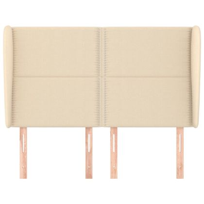 Горна табла за легло с уши, кремава,147 x 23 x 118/128 см, плат