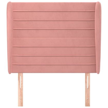 Горна табла за легло с уши, розова, 93x23x118/128 см, кадифе