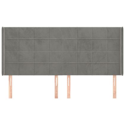 Горна табла за легло с уши, светлосива,183x16x118/128см, кадифе