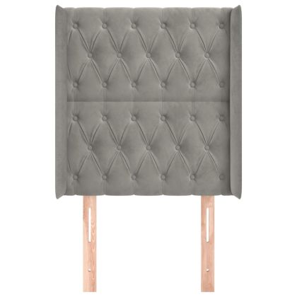 Горна табла за легло с уши, светлосива, 83x16x118/128см, кадифе