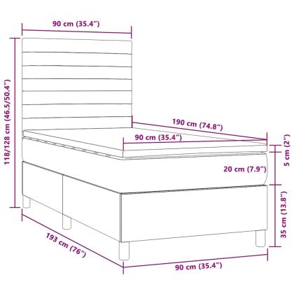 Боксспринг легло с матрак и LED, таупе, 90x190 см, плат