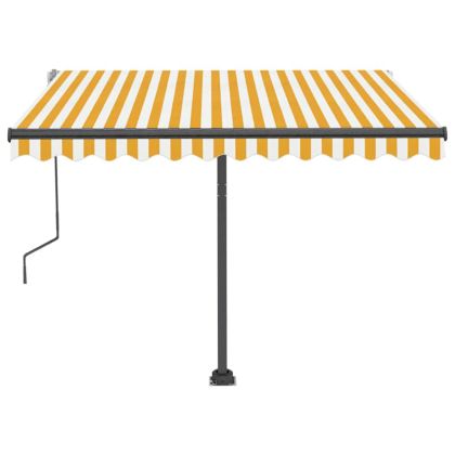 Ръчно прибиращ се сенник с LED, 300x250 см, жълто и бяло