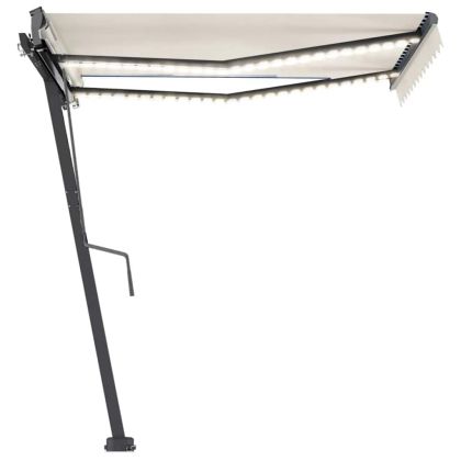 Ръчно прибиращ се сенник с LED, 350x250 см, кремав