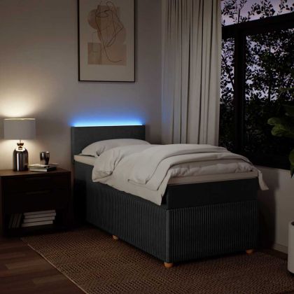 Боксспринг легло с матрак, тъмносив, 90x190 см, плат