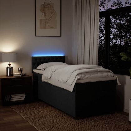 Боксспринг легло с матрак, черно, 90x200 см, плат