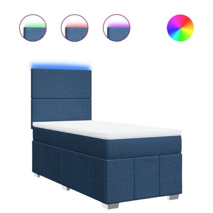 Боксспринг легло с матрак, синя, 90x200 см, плат