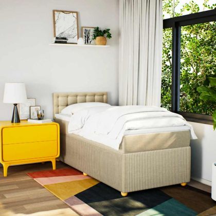 Боксспринг легло с матрак, кремава, 90x200 см, плат