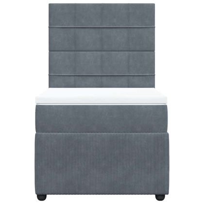 Боксспринг легло с матрак, тъмносиво, 90x200 см, кадифе