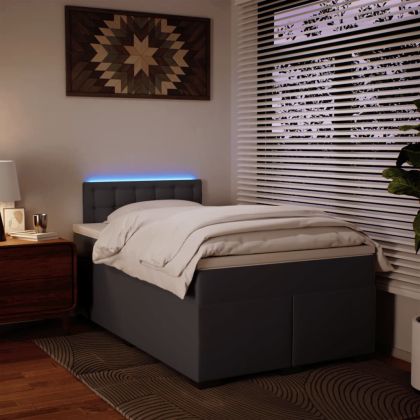 Боксспринг легло с матрак, сиво, 120x190 см изкуствена кожа