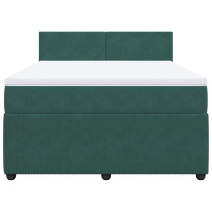 Боксспринг легло с матрак, тъмнозелено, 160x200 см, кадифе