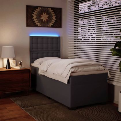 Боксспринг легло с матрак, сиво, 80x200 см, изкуствена кожа