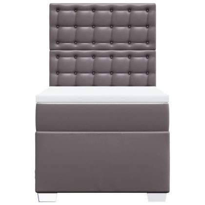 Боксспринг легло с матрак, сиво,90x200 см, изкуствена кожа