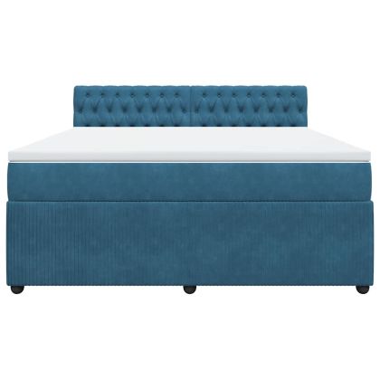 Боксспринг легло с матрак, синьо, 180x200 см, кадифе