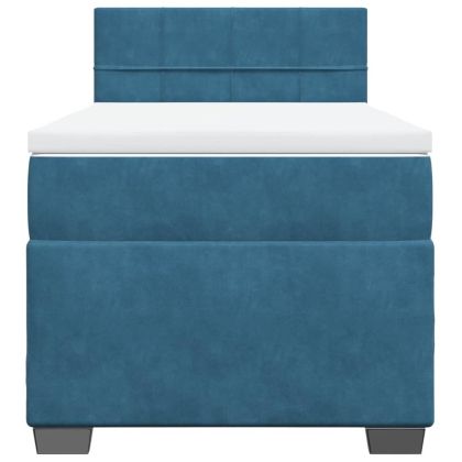 Боксспринг легло с матрак, синьо, 90x200 см, кадифе