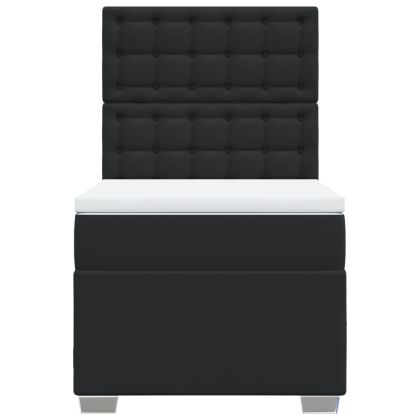 Боксспринг легло с матрак, черен, единично, изкуствена кожа