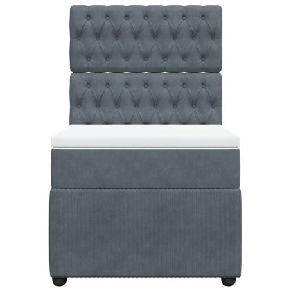 Боксспринг легло с матрак, тъмносиво, 90x200 см, кадифе