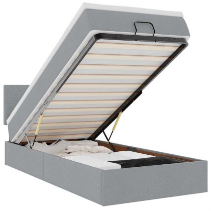 Османска легло с матрак и LED, светлосиво, 90x190 см, плат