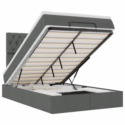 Османска легло с матрак и LED, тъмносиво, 120x200 см, плат